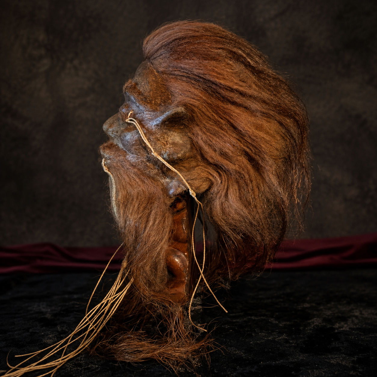 Alpaca Hide Shrunken Head Replica – Long Auburn Hair