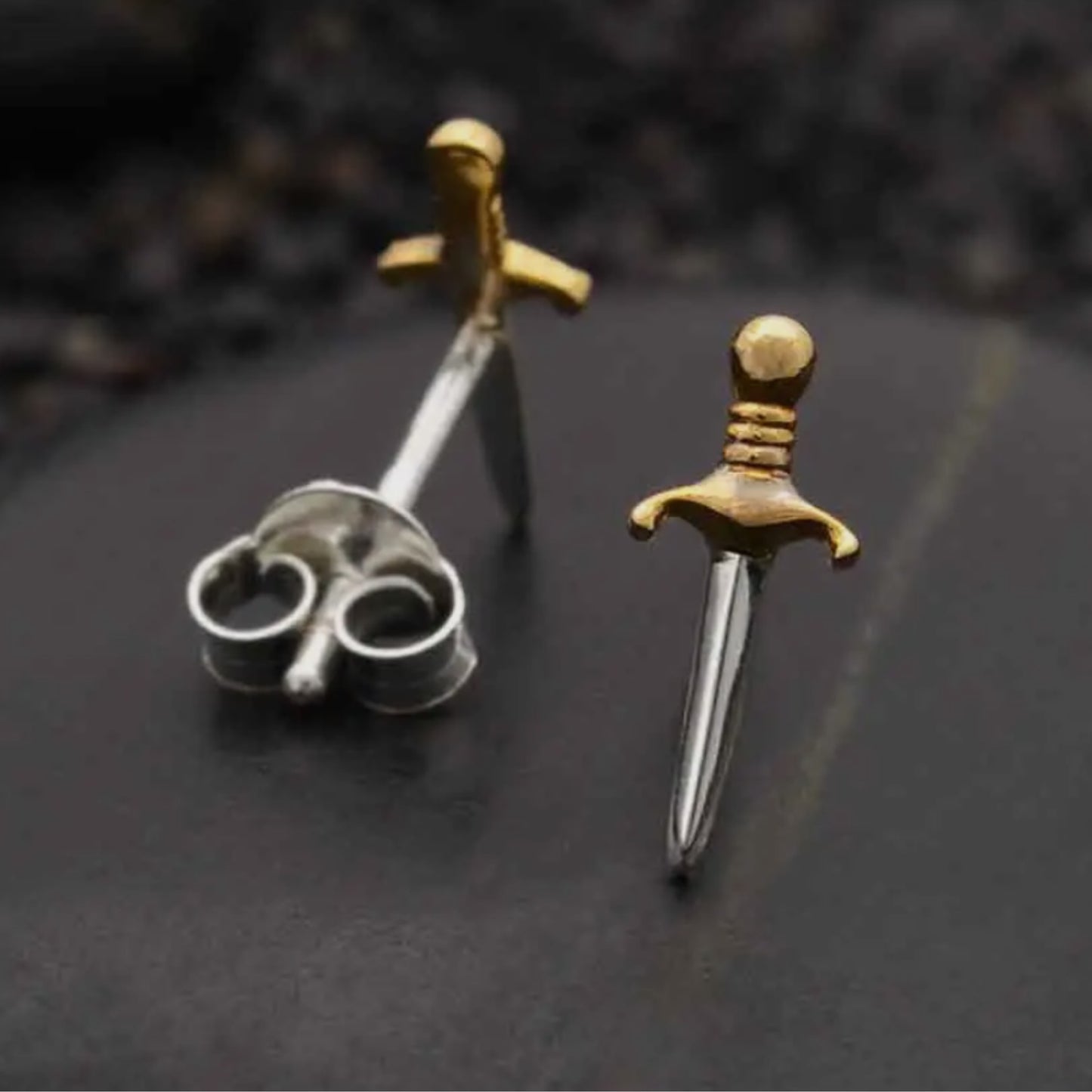 Mixed Metal Dagger Stud Earrings