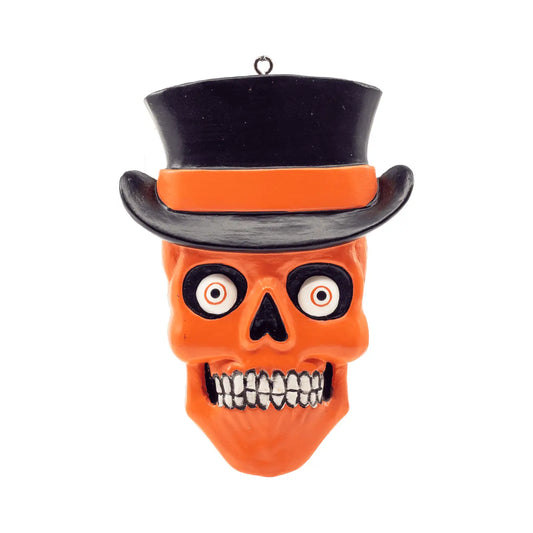 Orange Skull Flatback horror ornament