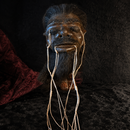 Alpaca Hide Shrunken Head Replica – Black Hair & Dark Beard