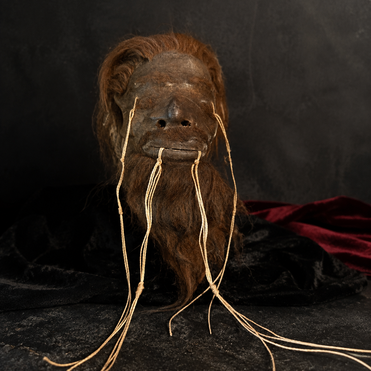 Alpaca Hide Shrunken Head Replica – Chestnut Hair & Beard