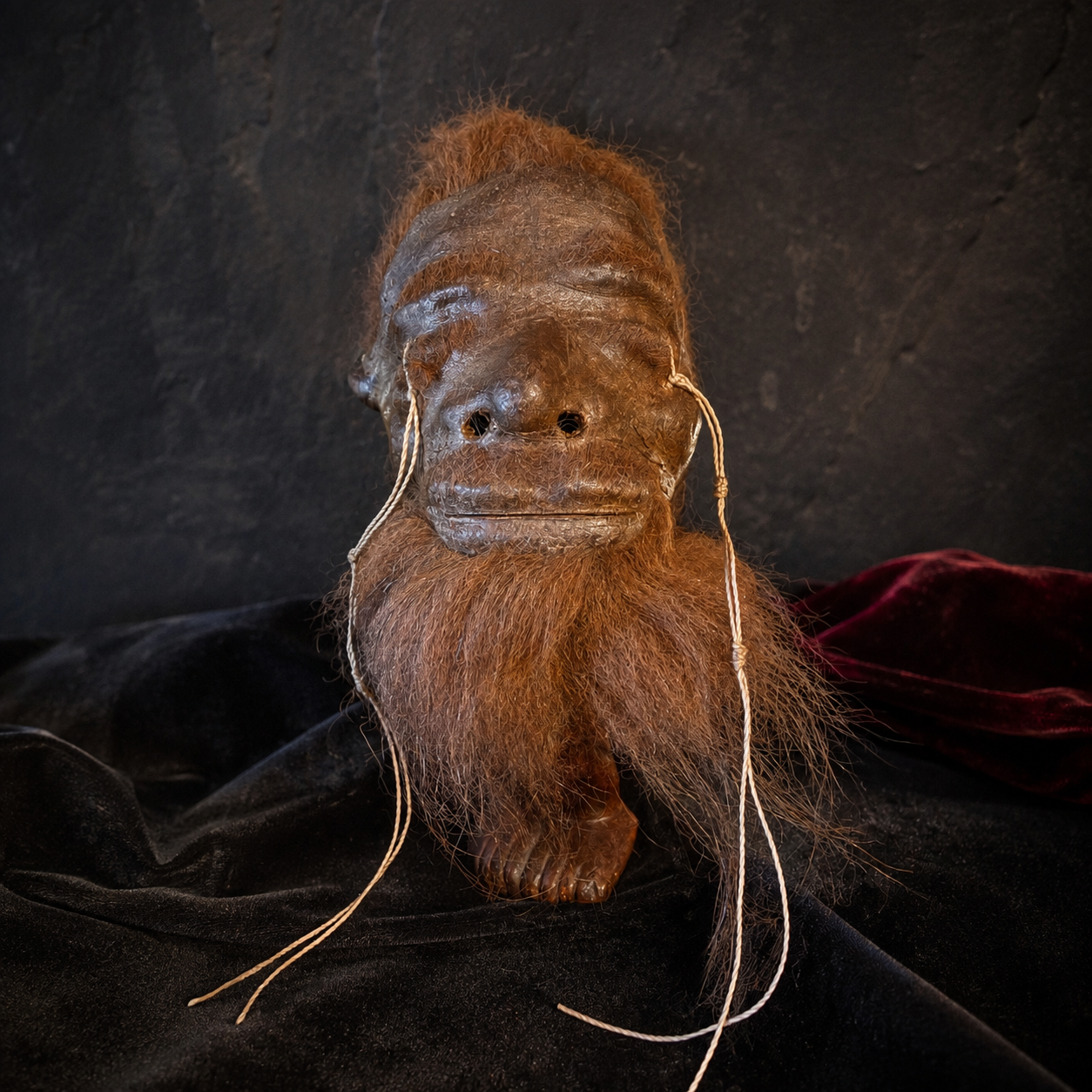 Alpaca Hide Shrunken Head Replica – Rust Hair & Beard