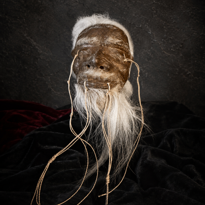 Alpaca Hide Shrunken Head Replica – Long White Hair & Beard