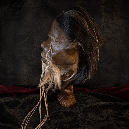 Alpaca Hide Shrunken Head Replica – Black Hair & White Goatee