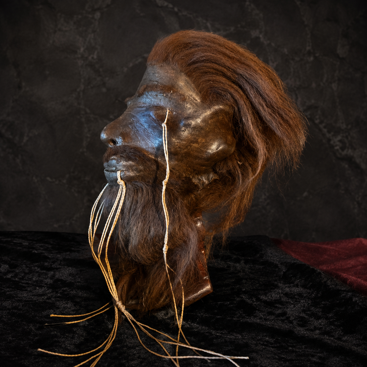 Alpaca Hide Shrunken Head Replica – Chestnut Hair & Beard