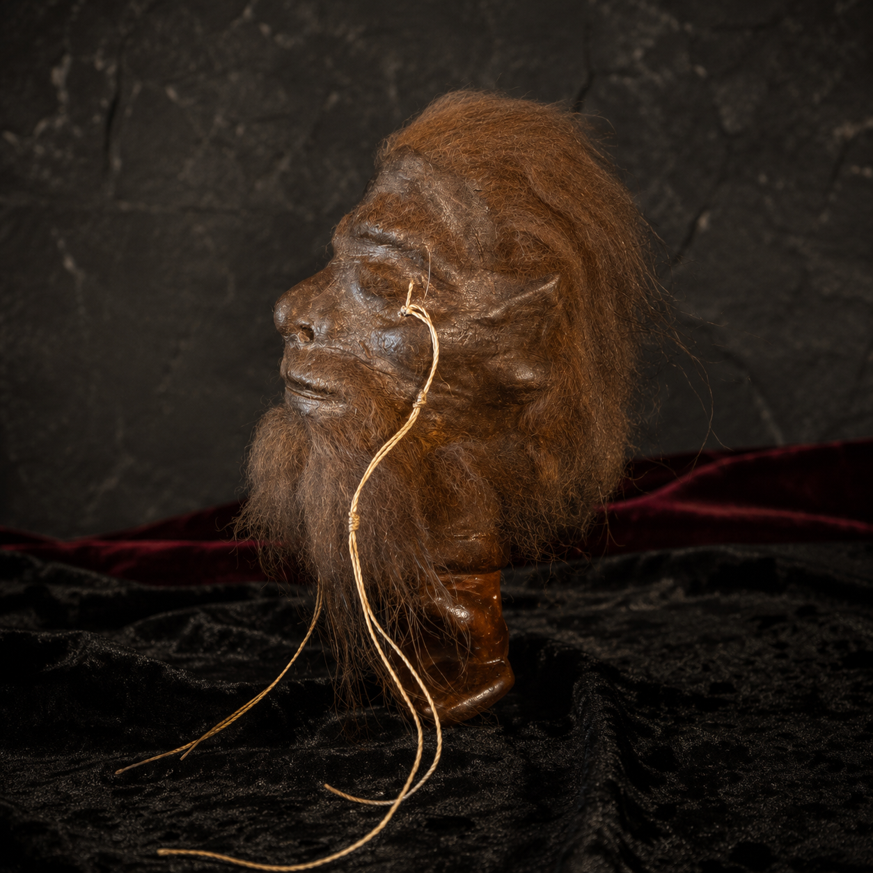 Alpaca Hide Shrunken Head Replica – Rust Hair & Beard