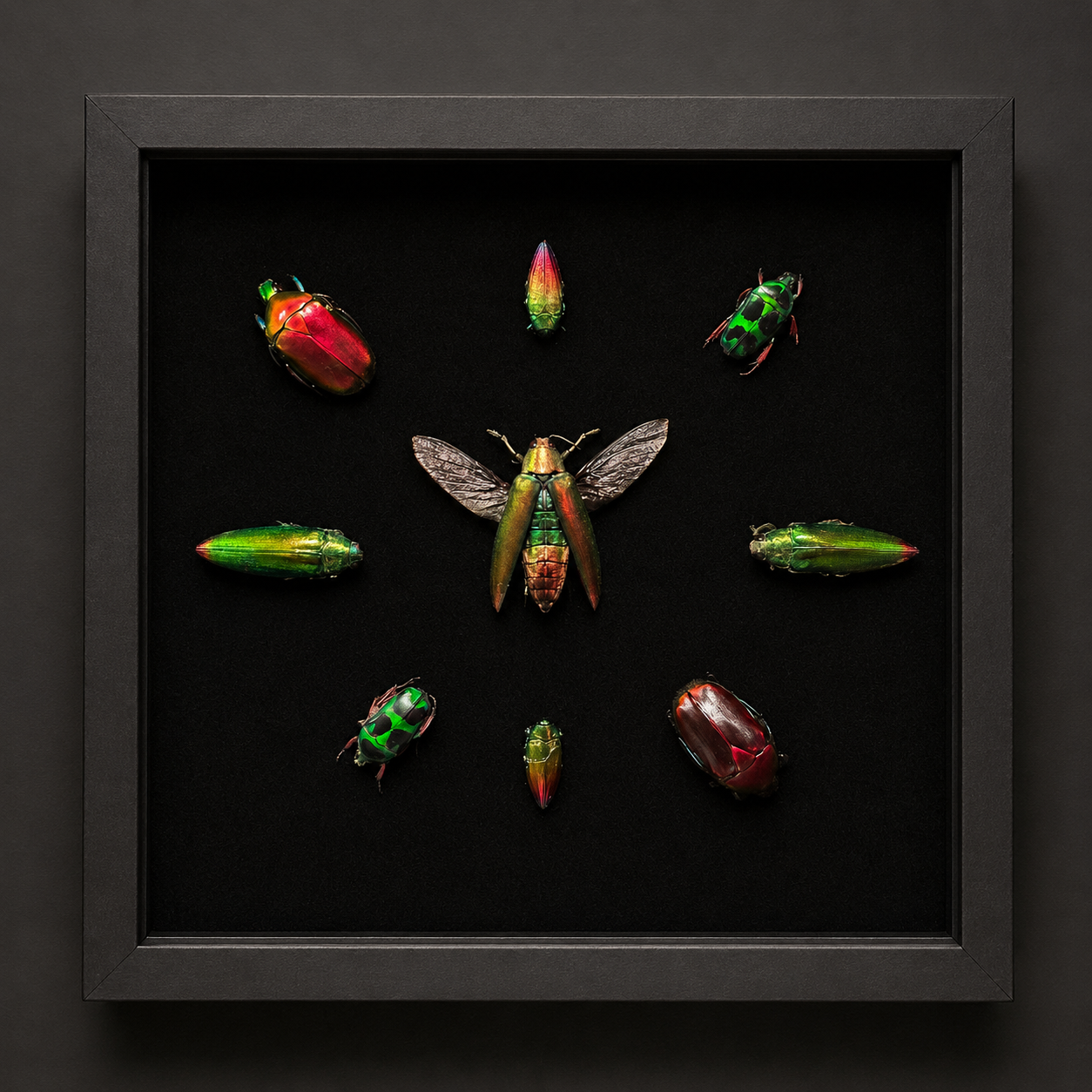 Framed Scarab and Jewel Beetle Specimen Art