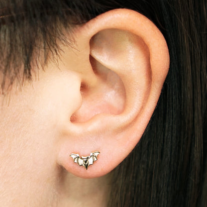 Sterling Silver Detailed Bat Stud Earrings