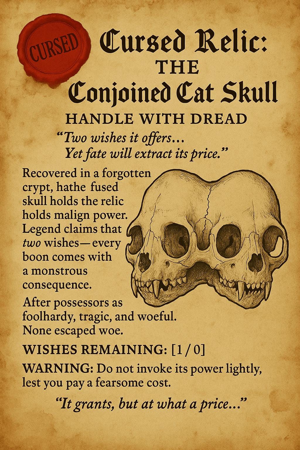 Conjoined Cat Skull for Curiosity Cabinet