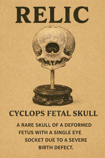 Cyclops Fetal Skull Specimen | Gothic Oddities Display | Cabinet of Curiosities Decor