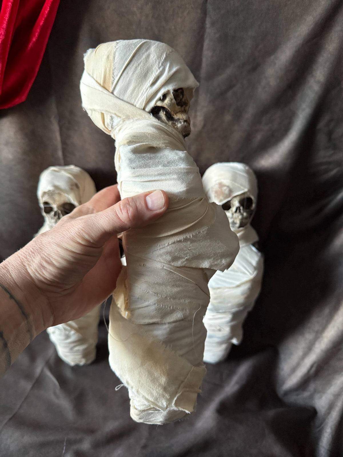 Fetal Skull Mummy Doll, Handmade Creepy Baby Skeleton Wrap, Oddities Curiosity Specimen