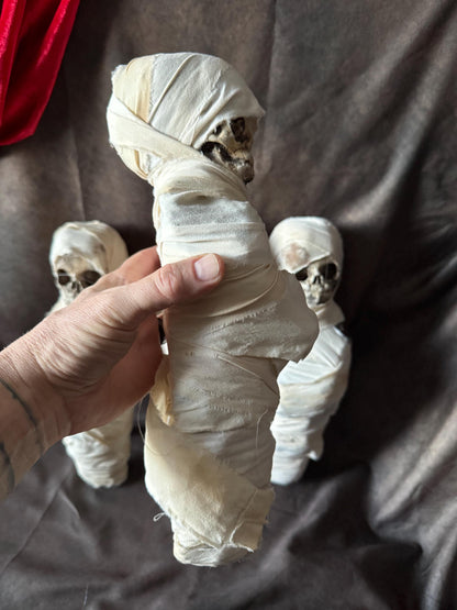 Fetal Skull Mummy Doll, Handmade Creepy Baby Skeleton Wrap, Oddities Curiosity Specimen