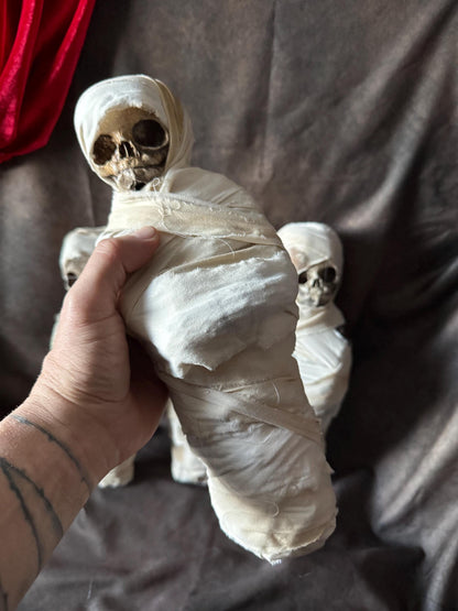 Fetal Skull Mummy Doll, Handmade Creepy Baby Skeleton Wrap, Oddities Curiosity Specimen