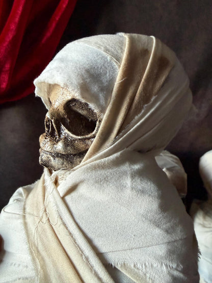 Fetal Skull Mummy Doll, Handmade Creepy Baby Skeleton Wrap, Oddities Curiosity Specimen