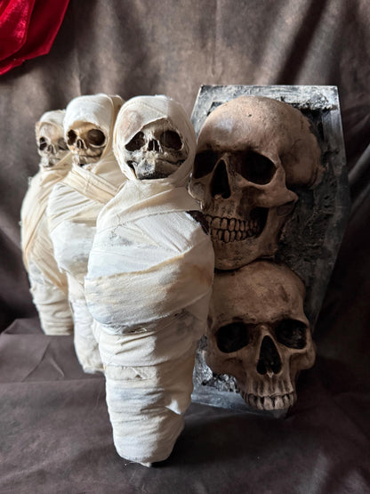 Fetal Skull Mummy Doll, Handmade Creepy Baby Skeleton Wrap, Oddities Curiosity Specimen