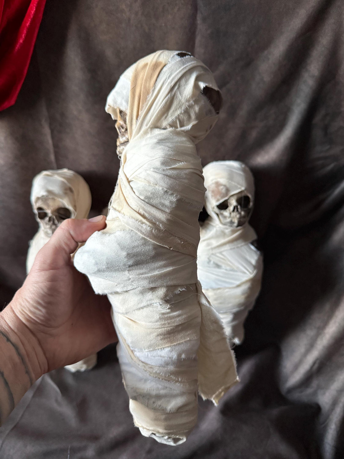 Fetal Skull Mummy Doll, Handmade Creepy Baby Skeleton Wrap, Oddities Curiosity Specimen
