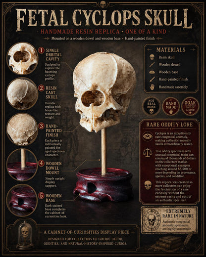Cyclops Fetal Skull Specimen | Gothic Oddities Display | Cabinet of Curiosities Decor