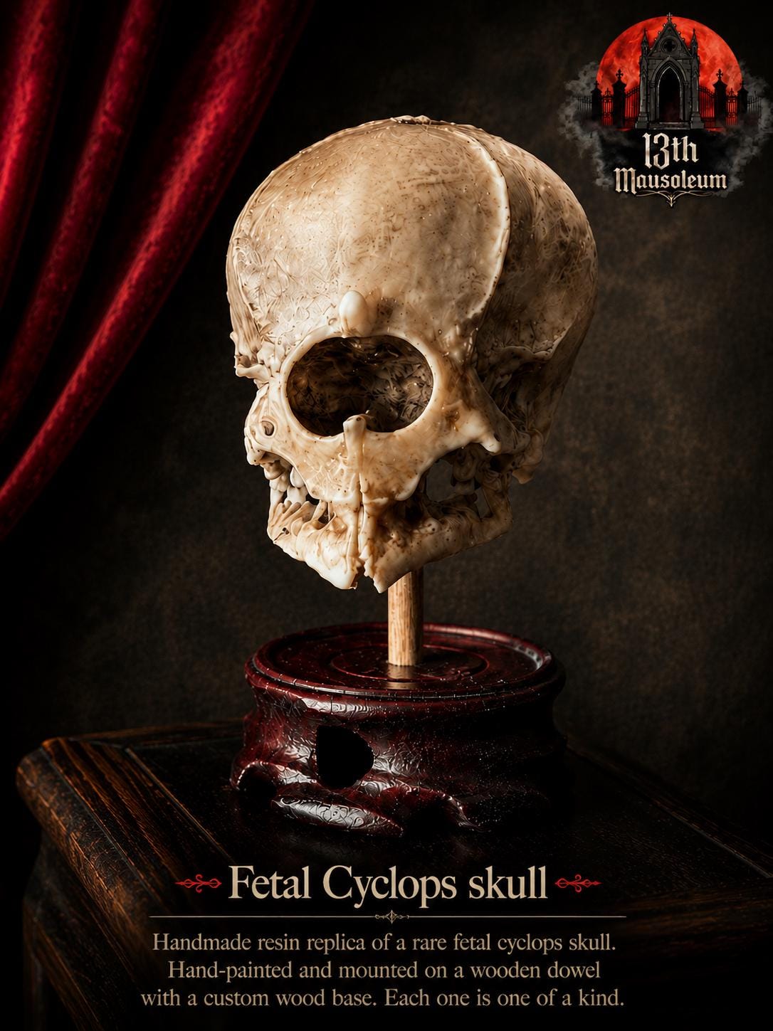 Cyclops Fetal Skull Specimen | Gothic Oddities Display | Cabinet of Curiosities Decor