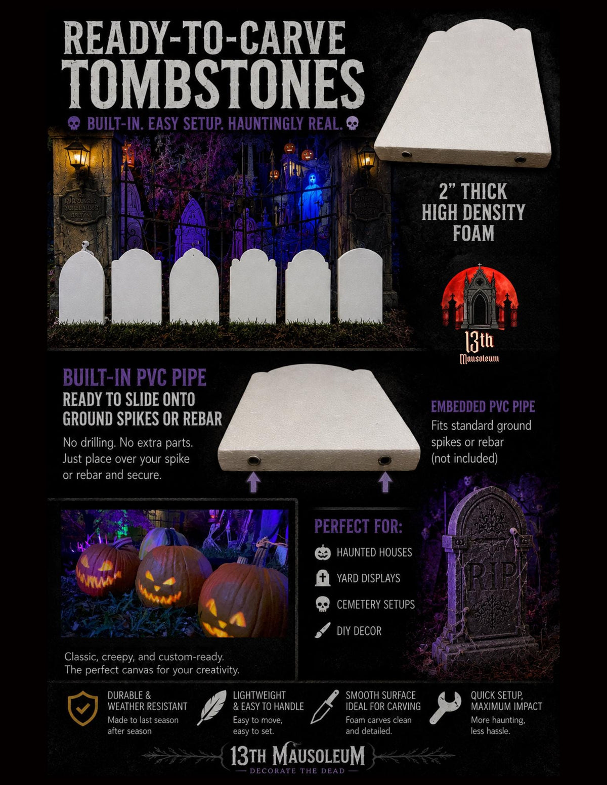 DIY Foam Tombstone Blank with PVC Core | Halloween Yard Cemetery Prop | Carvable Custom Epitaph