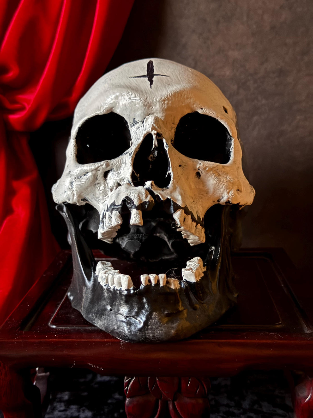 Voodoo Painted Human Skull Replica | Hand-Painted Ritual Markings | Gothic Altar Decor | Occult Curio