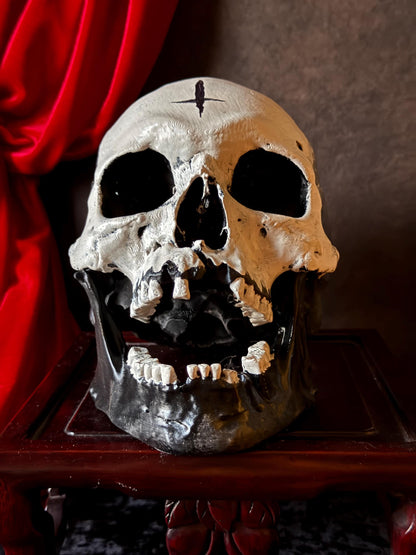 Voodoo Painted Human Skull Replica | Hand-Painted Ritual Markings | Gothic Altar Decor | Occult Curio