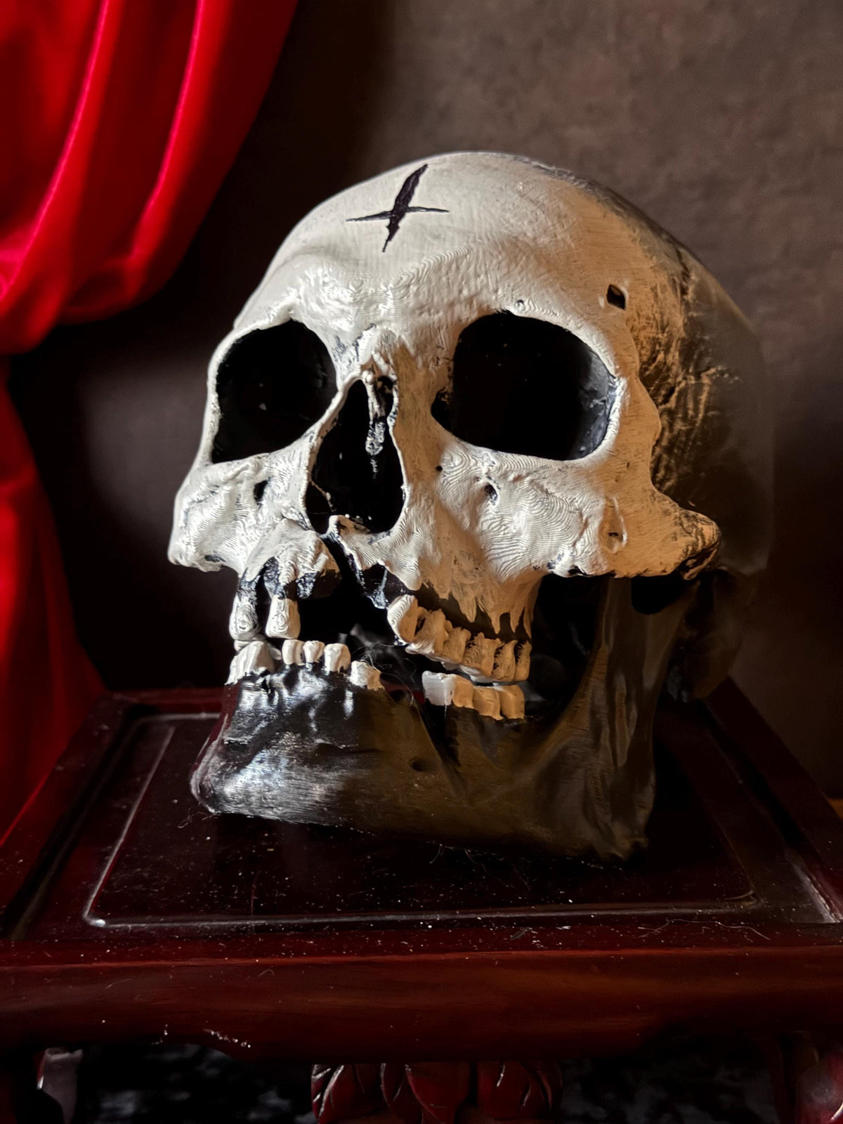 Voodoo Painted Human Skull Replica | Hand-Painted Ritual Markings | Gothic Altar Decor | Occult Curio