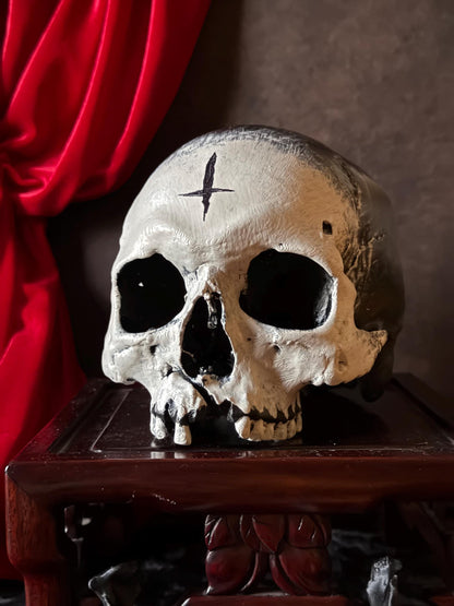 Voodoo Painted Human Skull Replica | Hand-Painted Ritual Markings | Gothic Altar Decor | Occult Curio