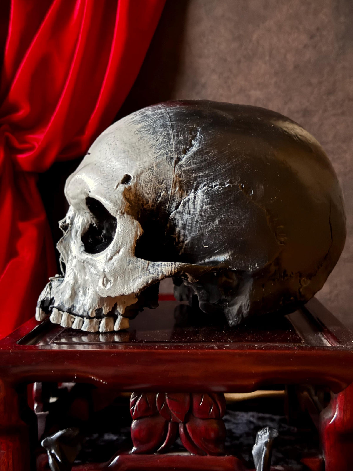 Voodoo Painted Human Skull Replica | Hand-Painted Ritual Markings | Gothic Altar Decor | Occult Curio