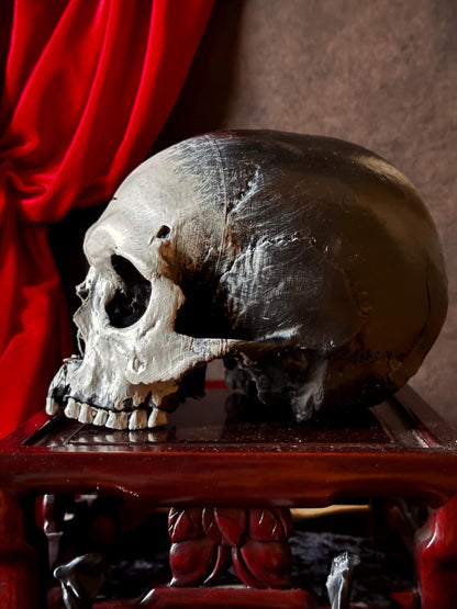 Voodoo Painted Human Skull Replica | Hand-Painted Ritual Markings | Gothic Altar Decor | Occult Curio