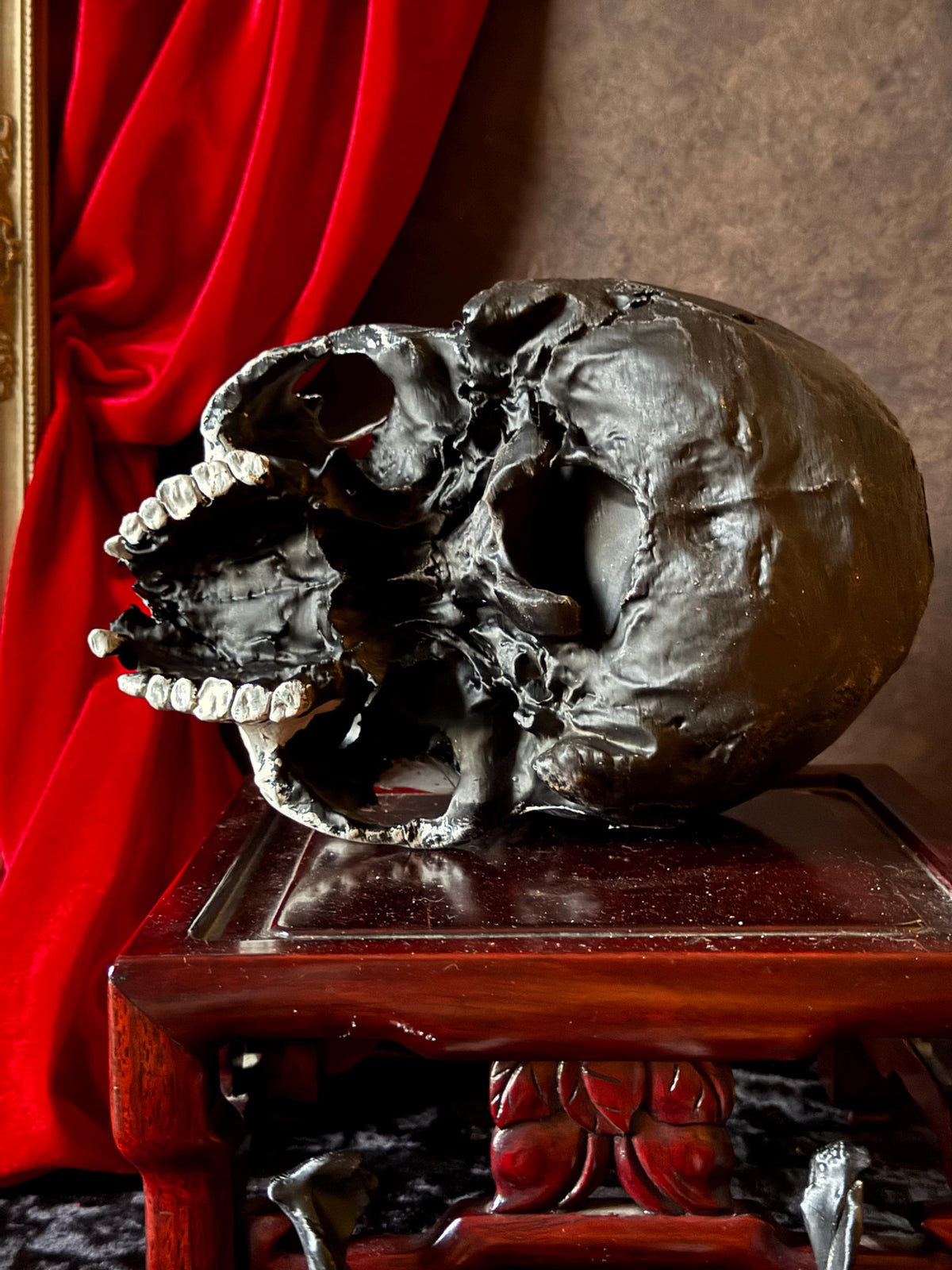 Voodoo Painted Human Skull Replica | Hand-Painted Ritual Markings | Gothic Altar Decor | Occult Curio
