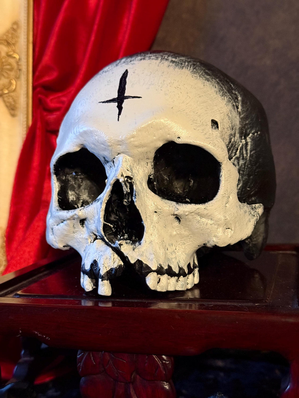 Voodoo Painted Human Skull Replica | Hand-Painted Ritual Markings | Gothic Altar Decor | Occult Curio