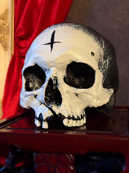 Voodoo Painted Human Skull Replica | Hand-Painted Ritual Markings | Gothic Altar Decor | Occult Curio