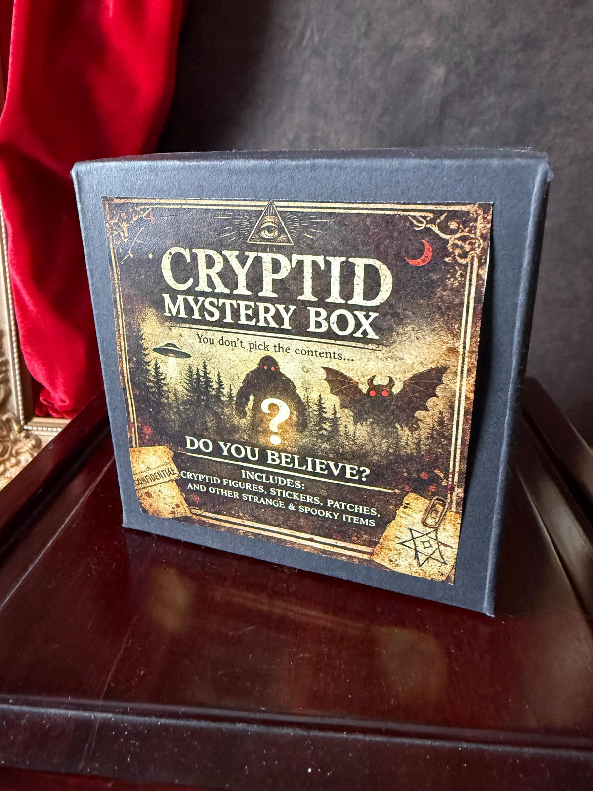 Cryptid Collector Bundle Gift Set | Bigfoot Mothman Chupacabra Figures, Stickers & Pins | Gothic Gift