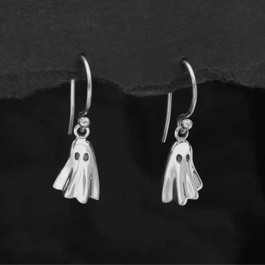 Sterling Silver 3D Ghost Dangle Earrings