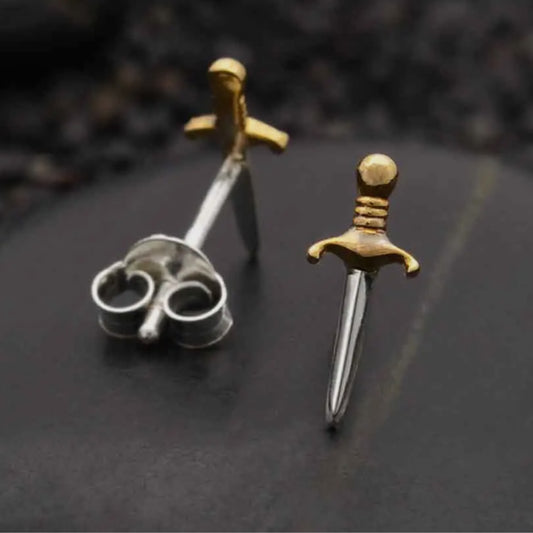 Mixed Metal Dagger Stud Earrings