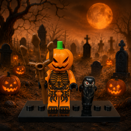 Pumpkin Skeleton with Owl Horror Brick Minifigure