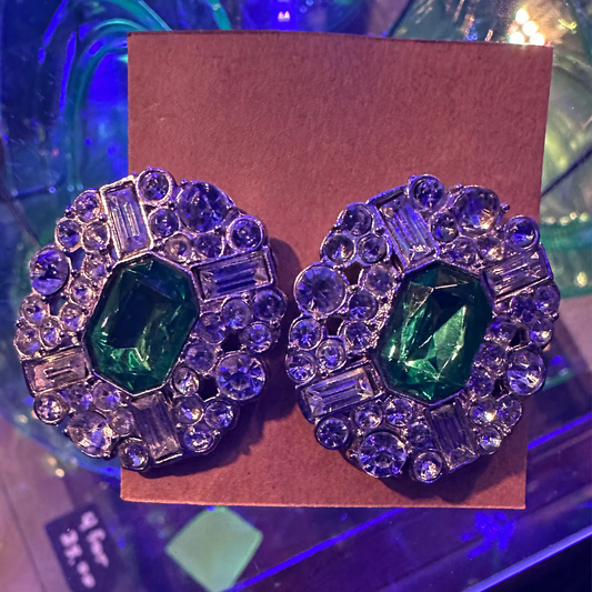 Vintage Uranium Glass Silver-Tone Earrings