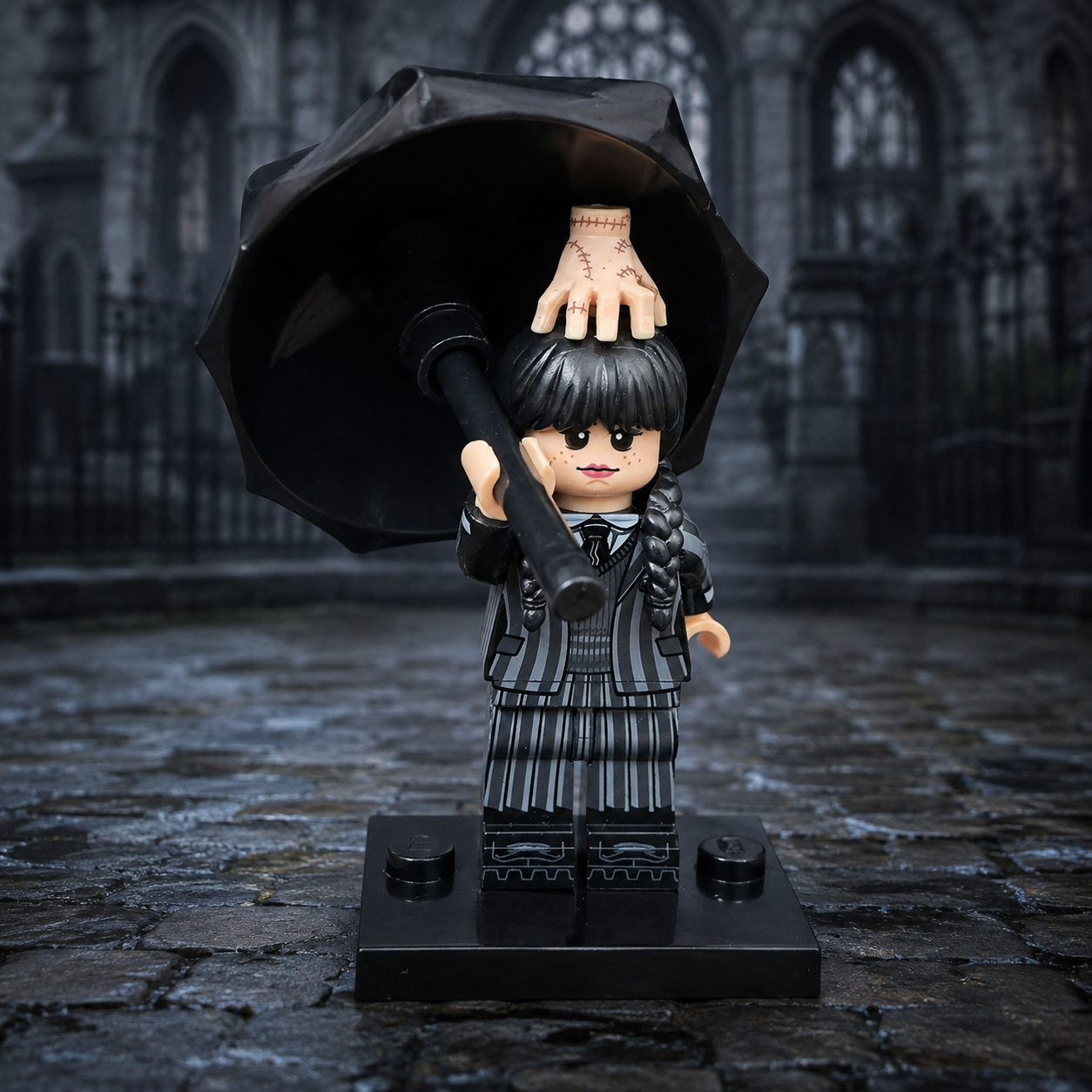 Wednesday Addams with Umbrella Horror Brick Minifigure
